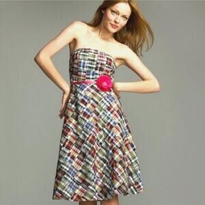Vintage J. Crew Madras Plaid Patchwork Strapless Dress